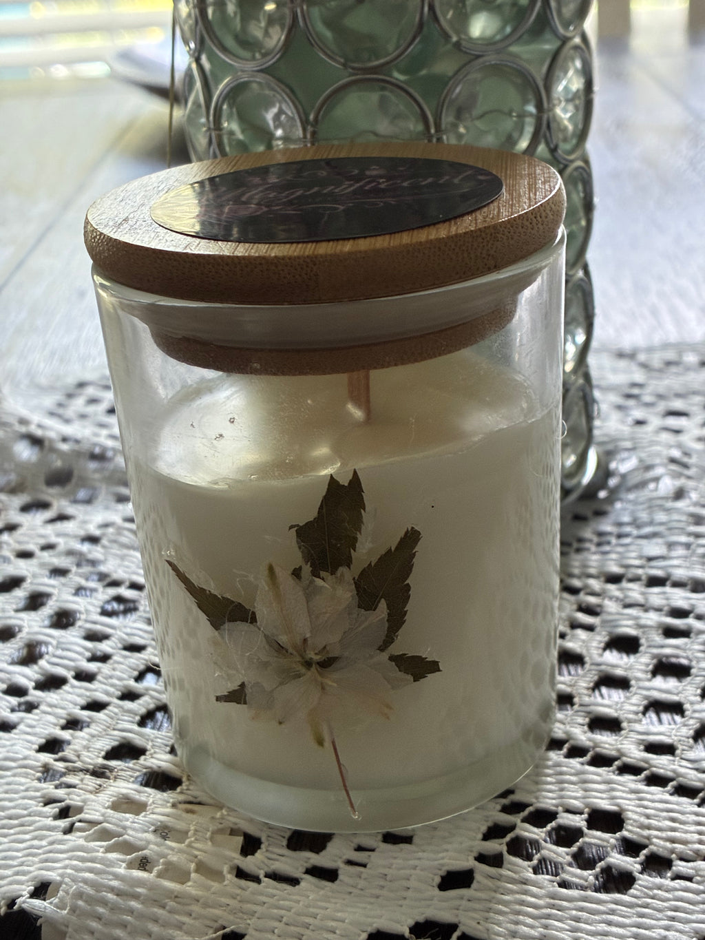 Artistic Scented Candle with Floral Accent & Lid Set of 2