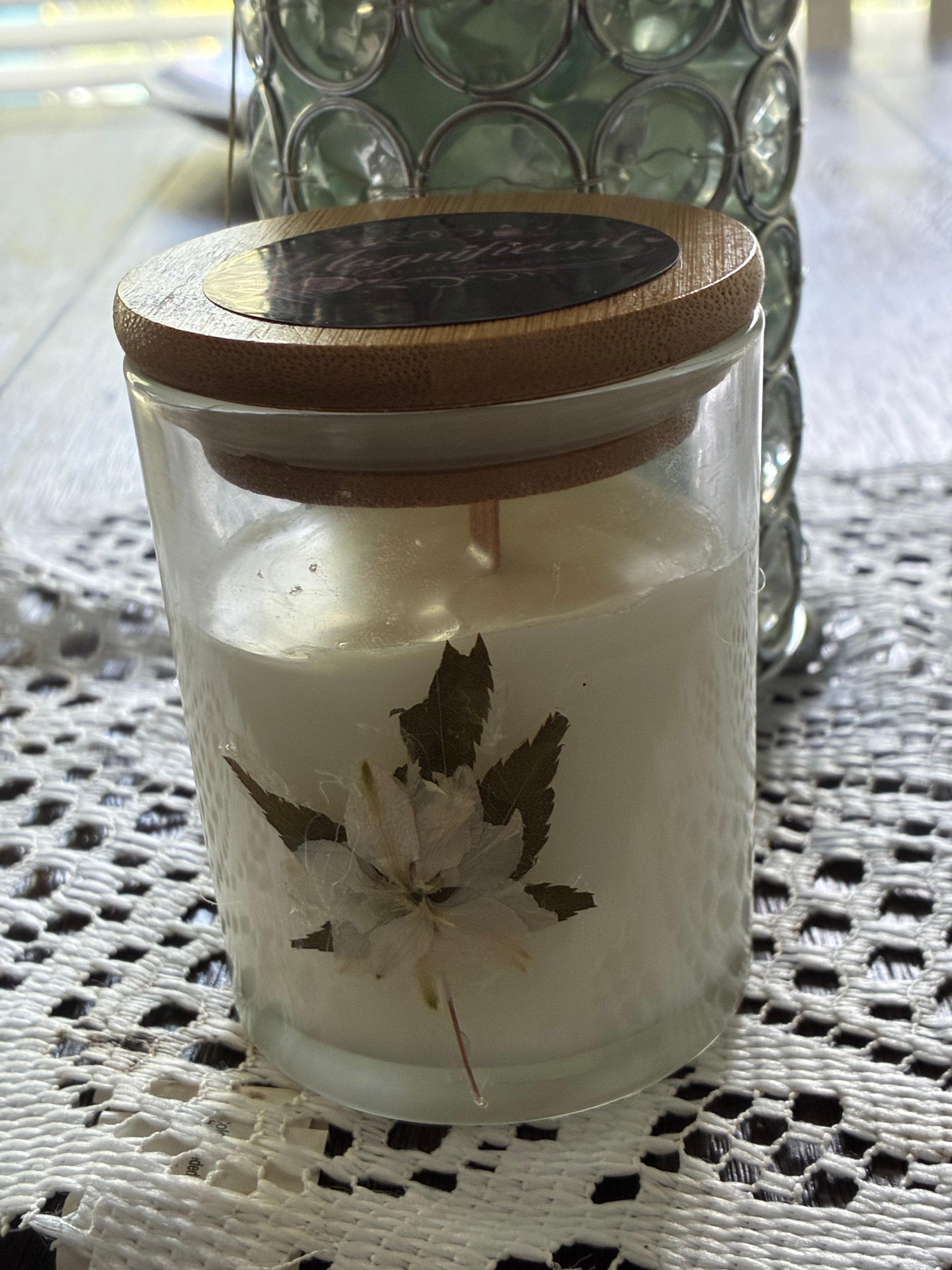Artistic Scented Candle with Floral Accent & Lid Set of 2