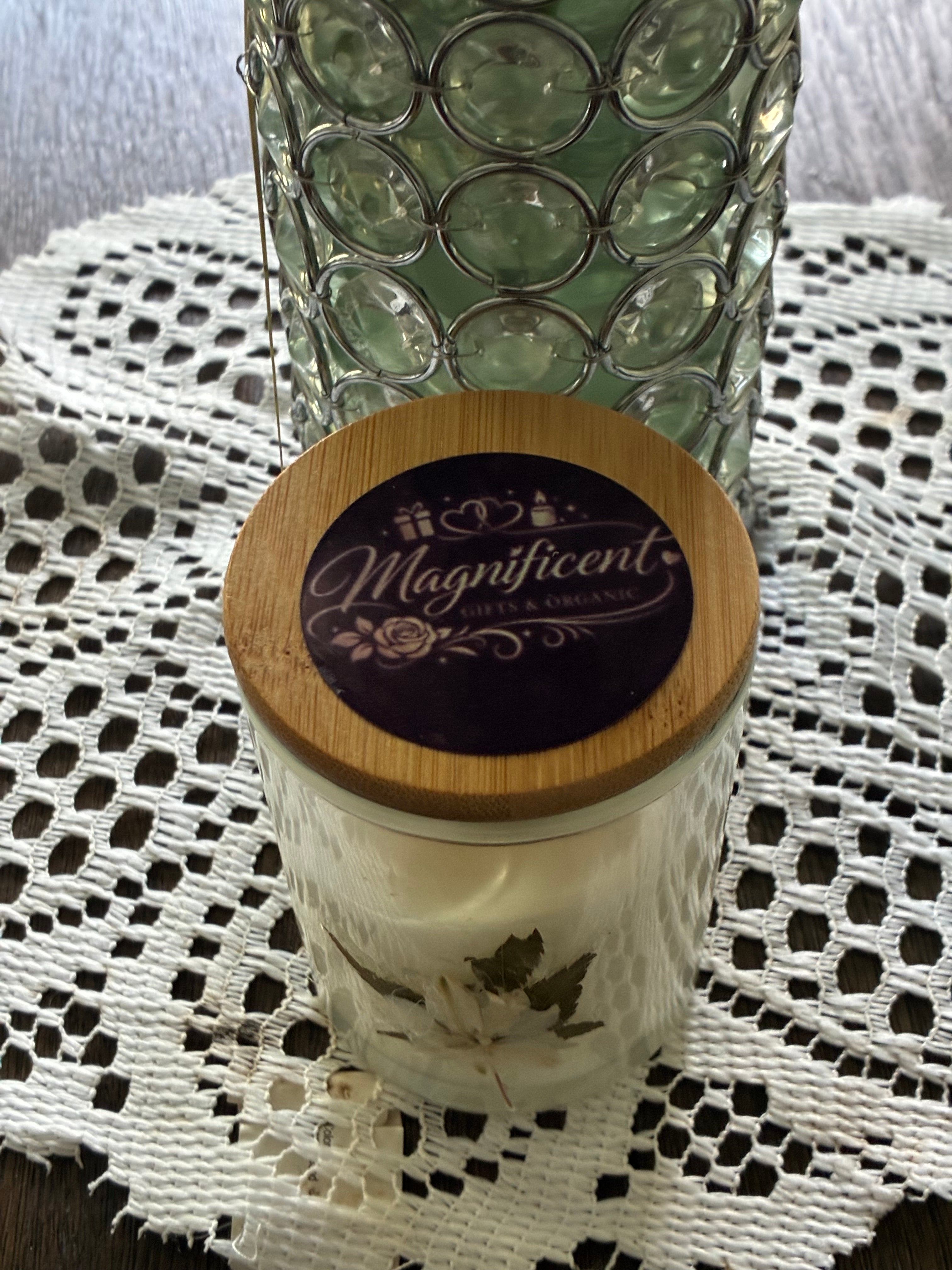 Artistic Scented Candle with Floral Accent & Lid Set of 2