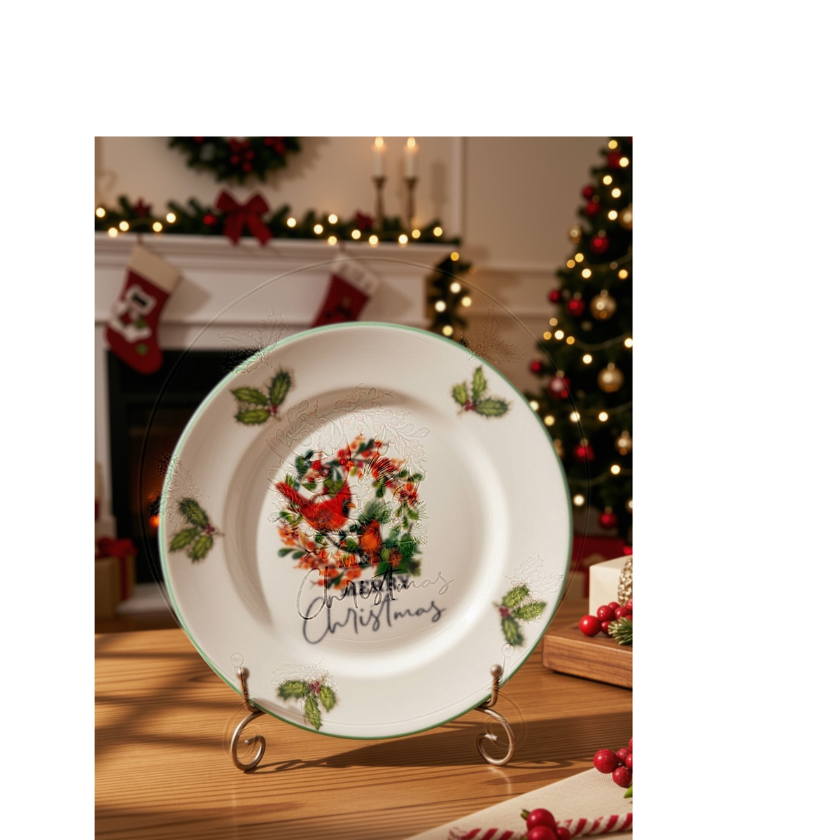 Hand-Decorated Glass Christmas Display Plate with Cardinals